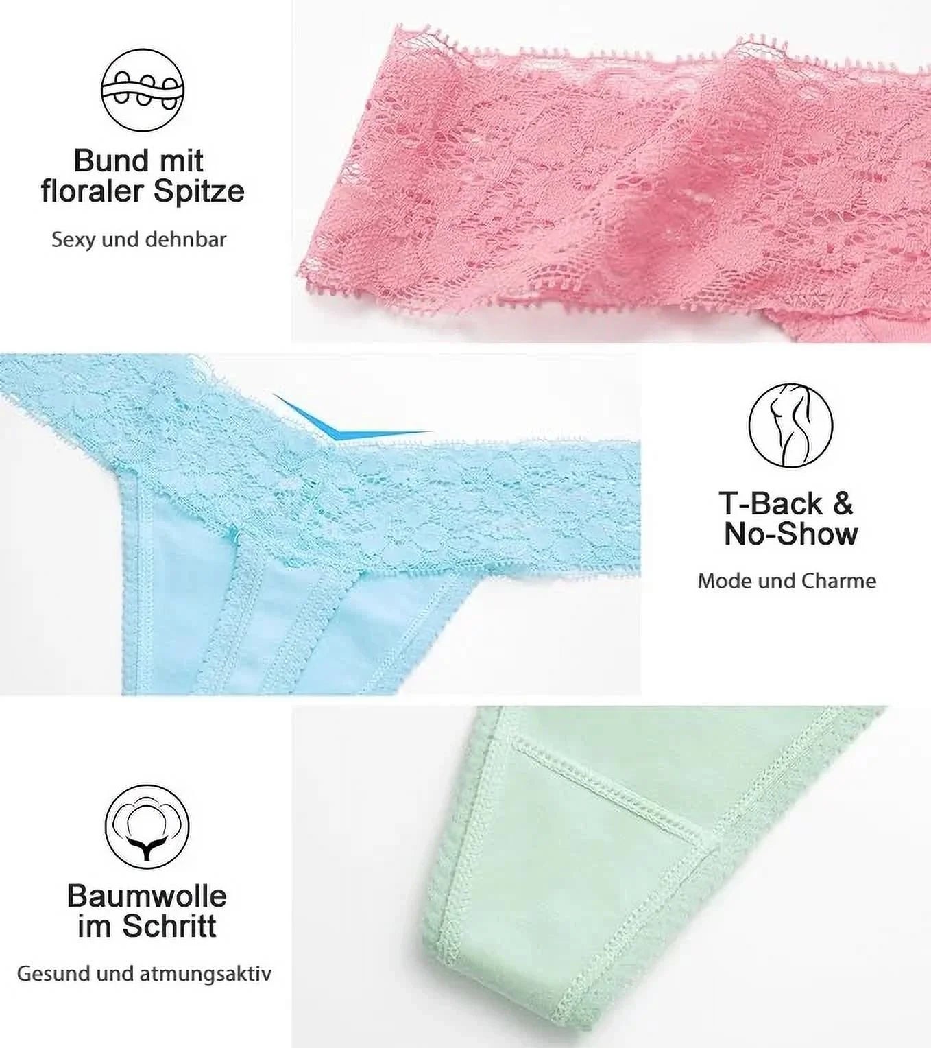 Sexy Lace Thongs for Women Thong Underwear Women Lace T-Back Panties Women Underwear Cotton Thongs Cheeky,8 Pack