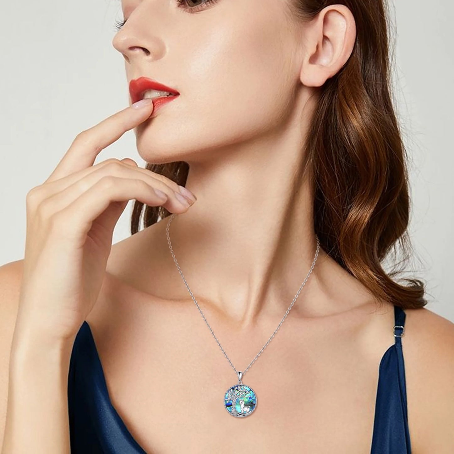 Mothers Day Gifts for Mom Tree of Life Alpaca Necklace Sterling Silver with Abalone Shell Animal Alpaca Pendant Jewelry Mother'S Day Gifts