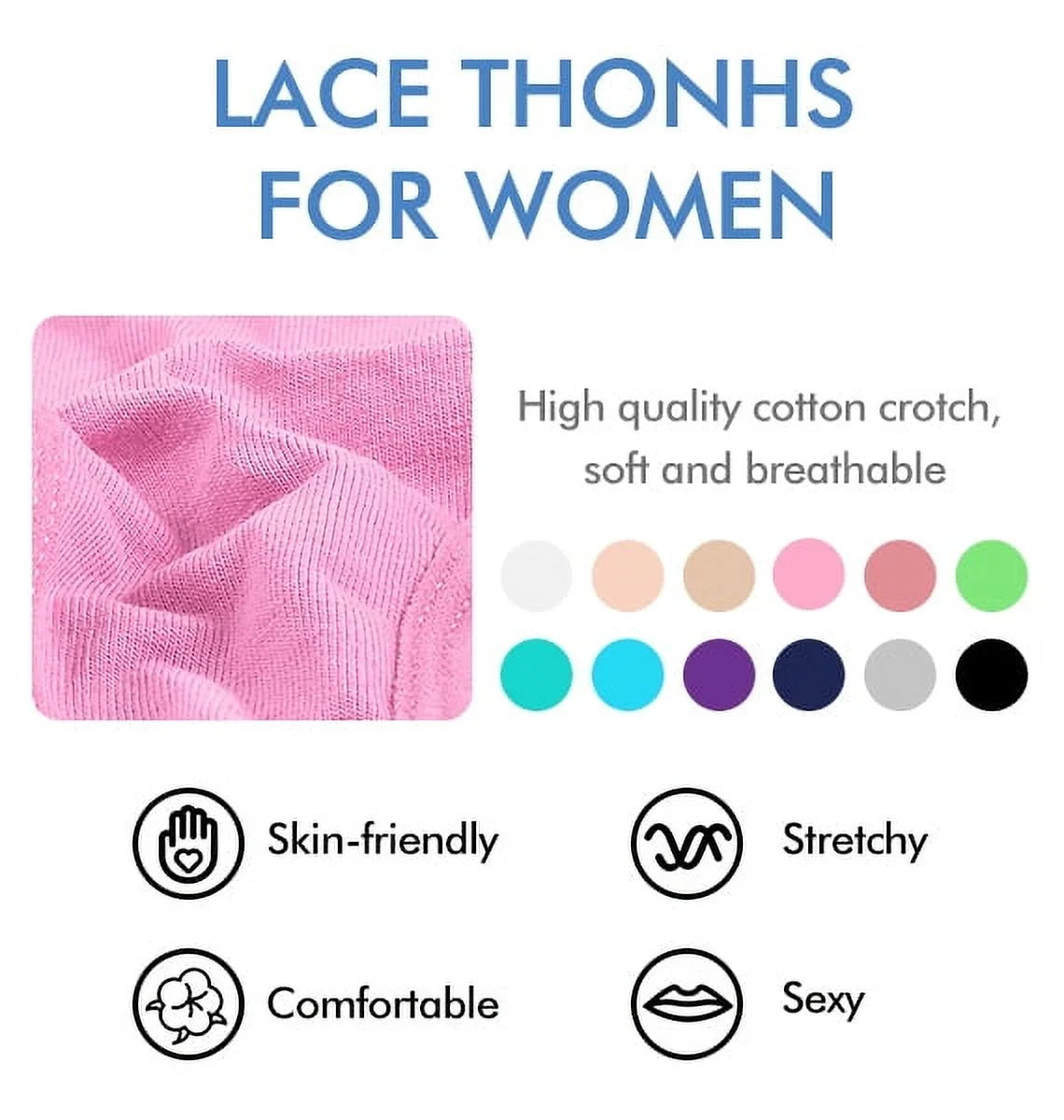 Sexy Lace Thongs for Women Thong Underwear Women Lace T-Back Panties Women Underwear Cotton Thongs Cheeky,8 Pack