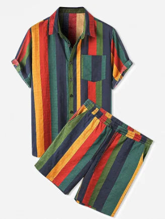 Men's Vintage Hawaiian Summer Short Suit Sets
