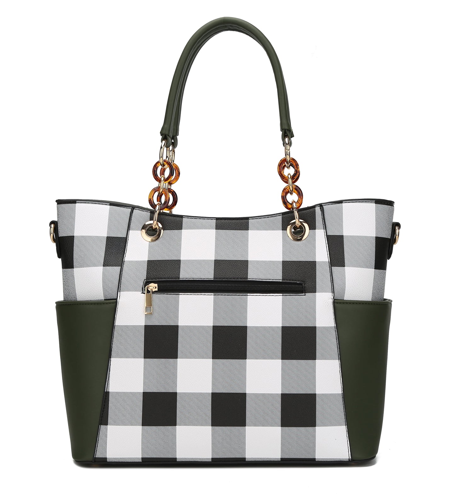 Bonita Vegan Leather Women'S Checkered Tote Bag, Shopper Purse Handbag & Wristlet Wallet 2 Pcs by Mia K - Cognac Brown