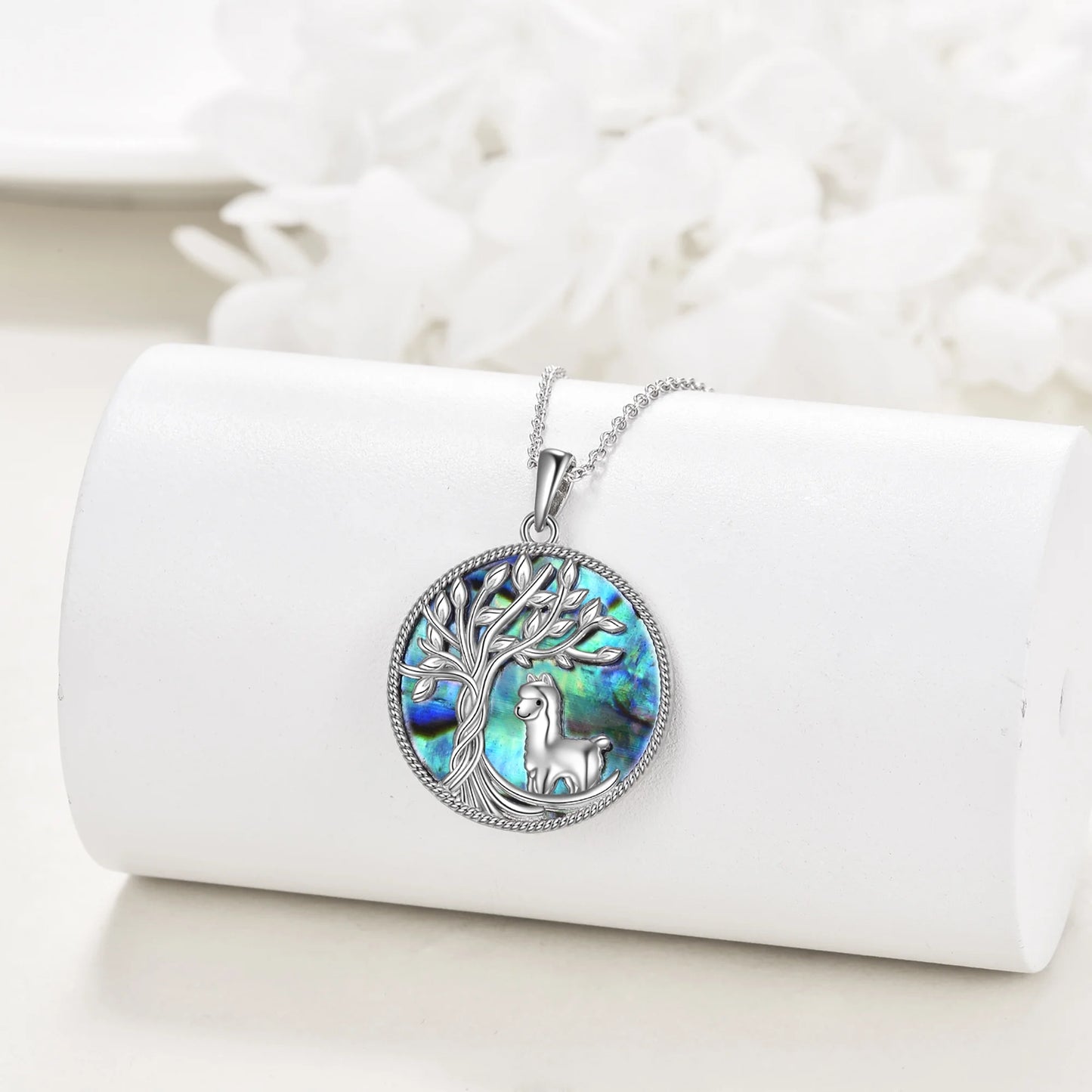 Mothers Day Gifts for Mom Tree of Life Alpaca Necklace Sterling Silver with Abalone Shell Animal Alpaca Pendant Jewelry Mother'S Day Gifts