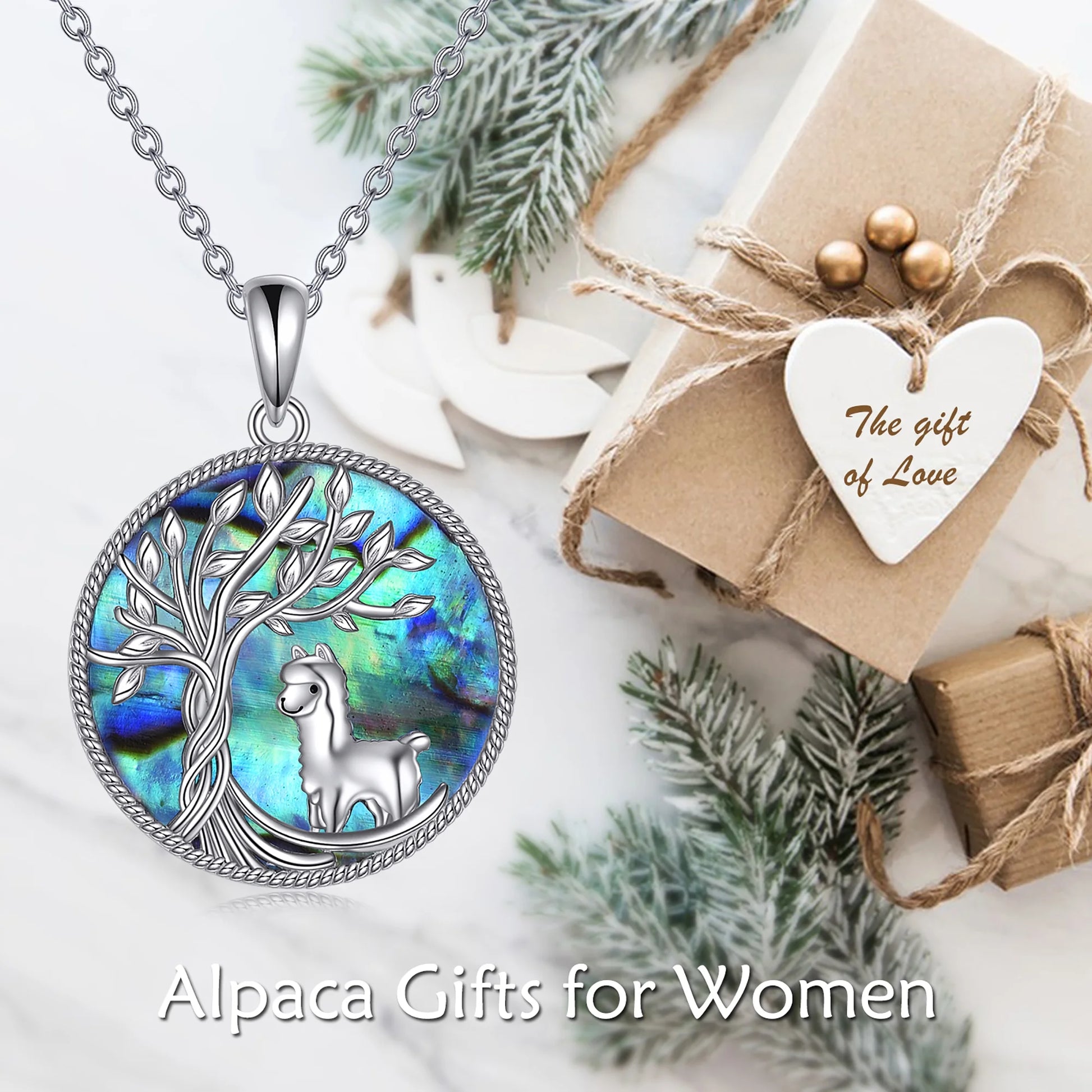 Mothers Day Gifts for Mom Tree of Life Alpaca Necklace Sterling Silver with Abalone Shell Animal Alpaca Pendant Jewelry Mother'S Day Gifts