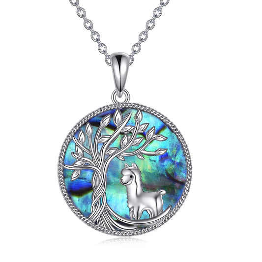 Mothers Day Gifts for Mom Tree of Life Alpaca Necklace Sterling Silver with Abalone Shell Animal Alpaca Pendant Jewelry Mother'S Day Gifts