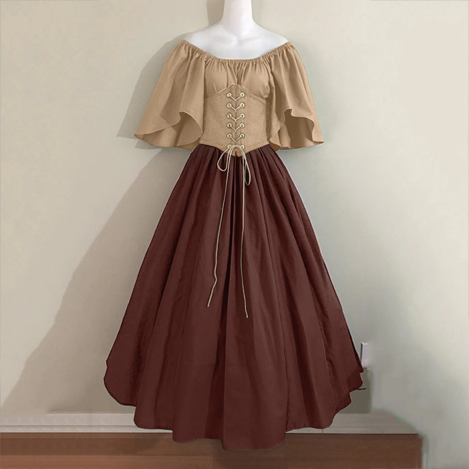 Womens Renaissance Faire Dresses Medieval Irish Traditional plus Size Dresses Ruffle over Dress Corset Retro Cosplay Gown Clothing