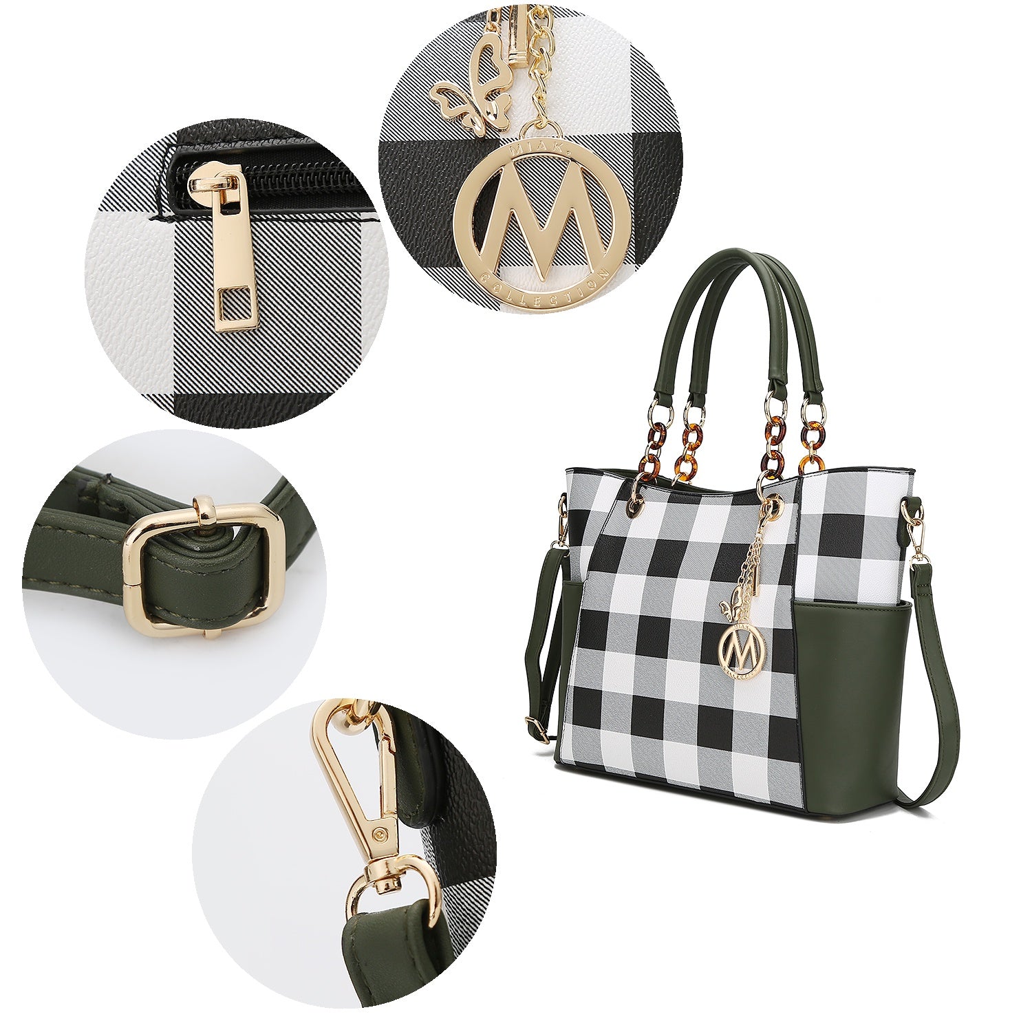 Bonita Vegan Leather Women'S Checkered Tote Bag, Shopper Purse Handbag & Wristlet Wallet 2 Pcs by Mia K - Cognac Brown