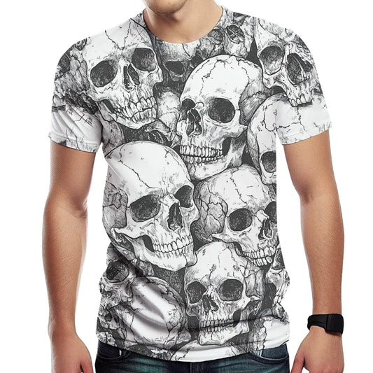 Hehanus Mens Skull T-Shirts Novelty Graphic Skeleton Tshirt Summer Casual Print Short Sleeve TopsWhite1M