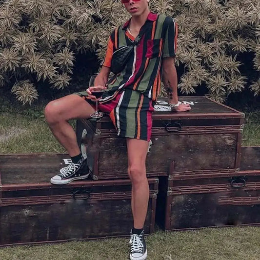 Men's Vintage Hawaiian Summer Short Suit Sets