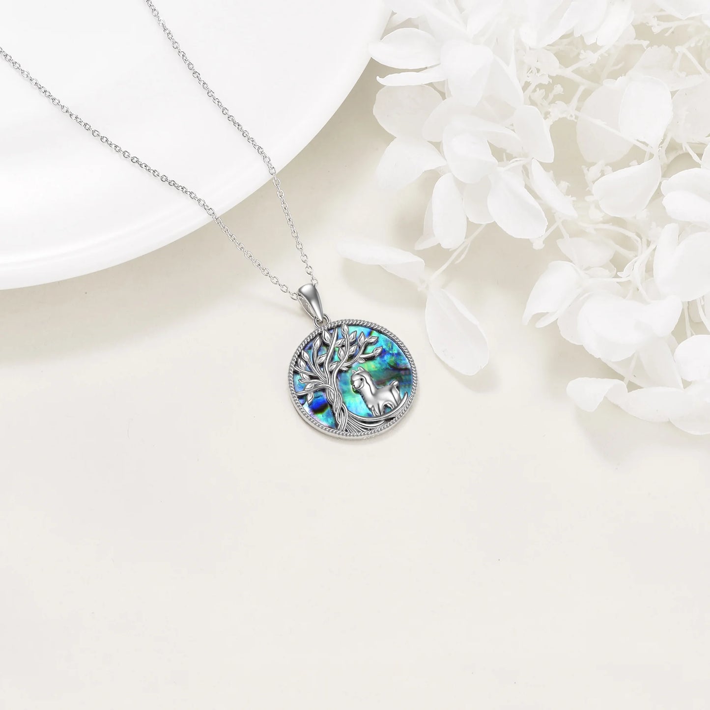 Mothers Day Gifts for Mom Tree of Life Alpaca Necklace Sterling Silver with Abalone Shell Animal Alpaca Pendant Jewelry Mother'S Day Gifts