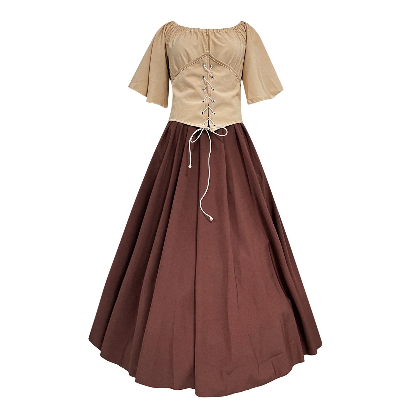 Womens Renaissance Faire Dresses Medieval Irish Traditional plus Size Dresses Ruffle over Dress Corset Retro Cosplay Gown Clothing