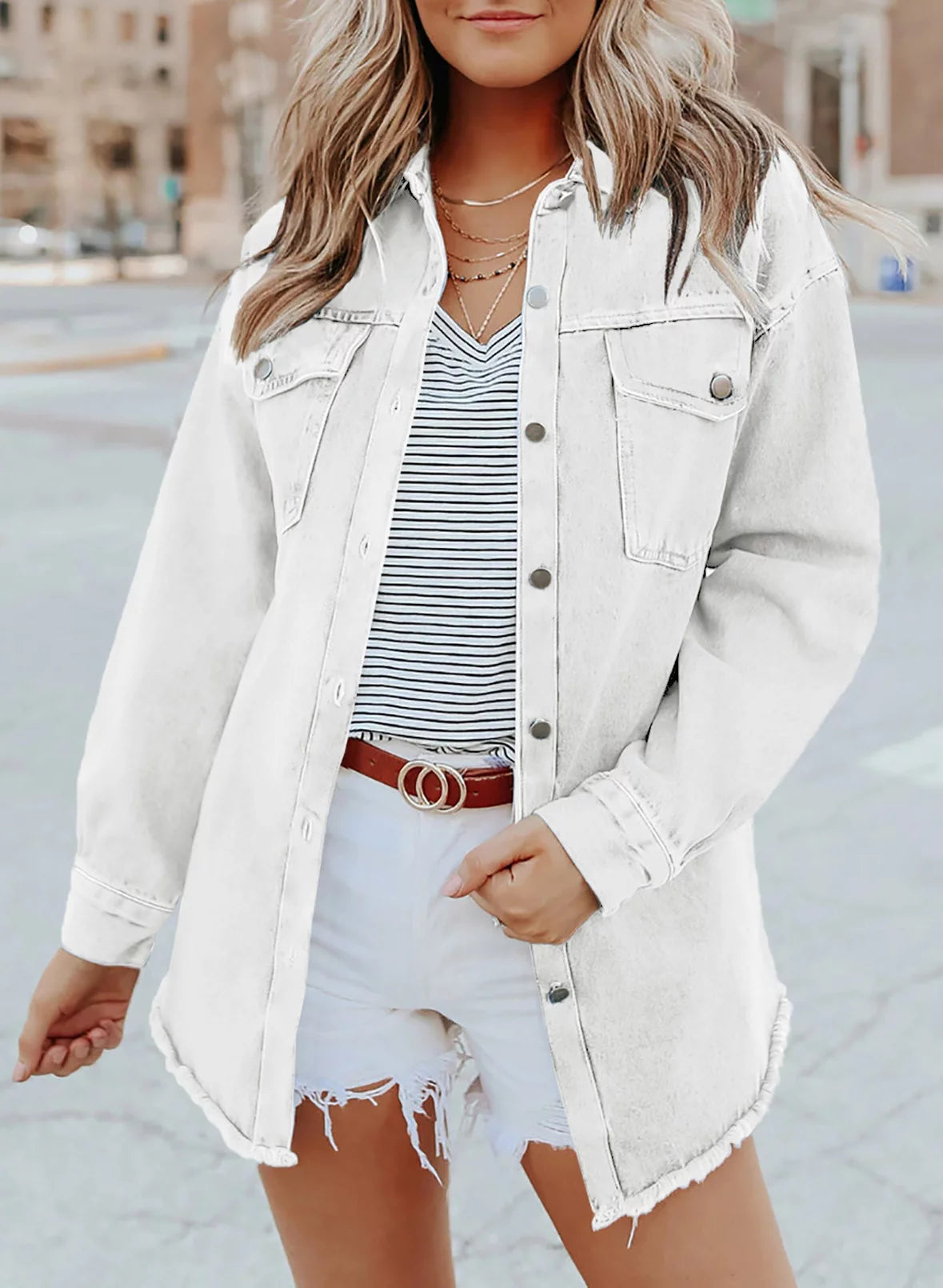 plus Size Women'S Denim Jean Jacket Long Sleeve Boyfriend Denim Jacket Coat Blue XL Female