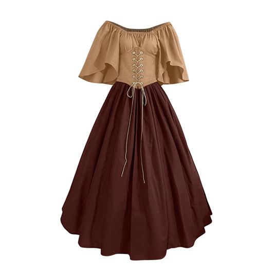 Womens Renaissance Faire Dresses Medieval Irish Traditional plus Size Dresses Ruffle over Dress Corset Retro Cosplay Gown Clothing