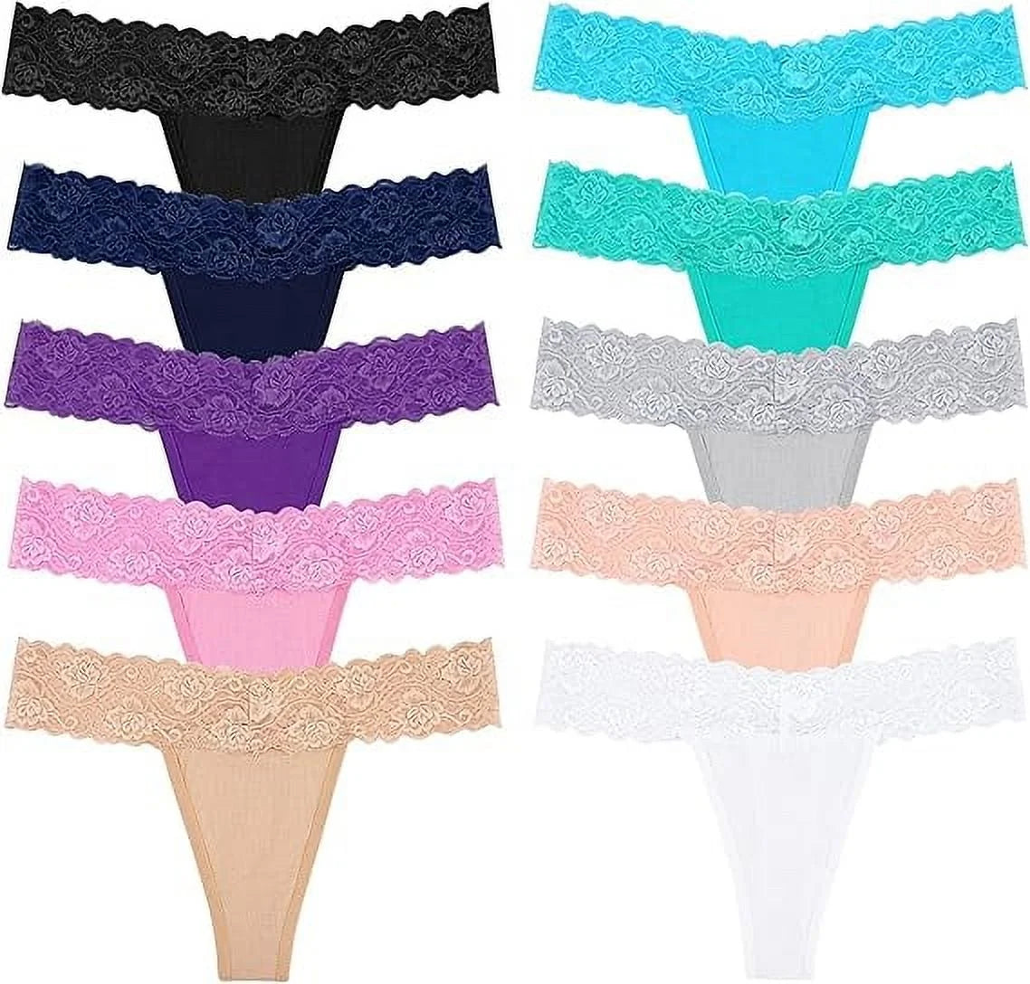 Sexy Lace Thongs for Women Thong Underwear Women Lace T-Back Panties Women Underwear Cotton Thongs Cheeky,8 Pack