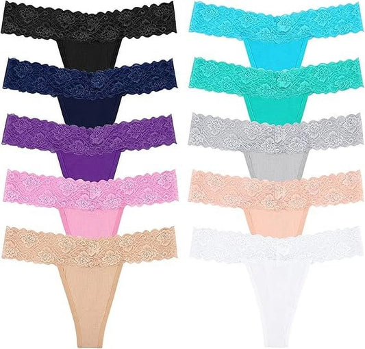 Sexy Lace Thongs for Women Thong Underwear Women Lace T-Back Panties Women Underwear Cotton Thongs Cheeky,8 Pack